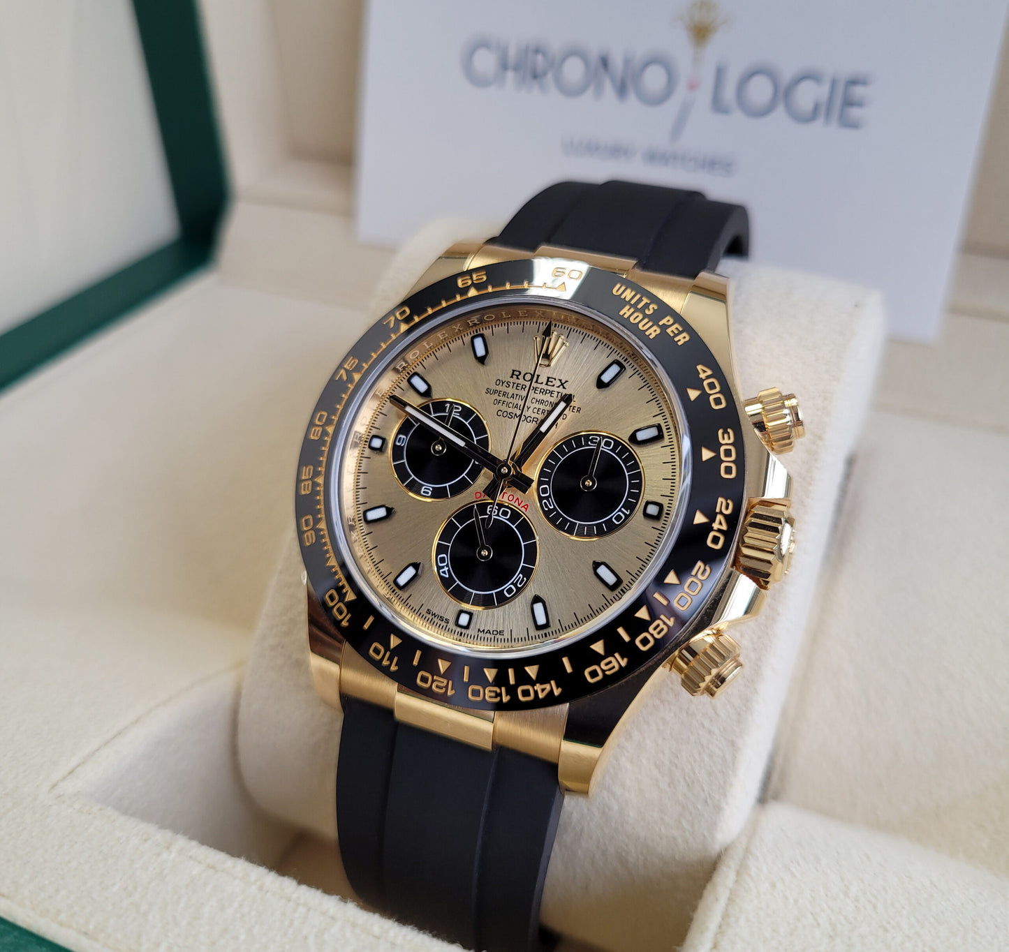 Rolex Cosmograph Daytona 40 Yellow Gold Rubber Strap Black & Champagne Dial 116518LN UNWORN - YEAR: 2022