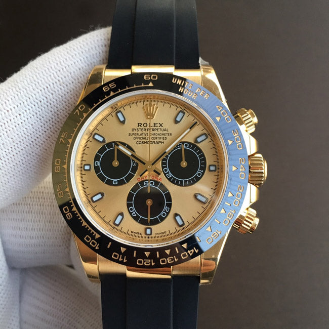 Rolex Cosmograph Daytona 40 Yellow Gold Rubber Strap Black & Champagne Dial 116518LN UNWORN - YEAR: 2022