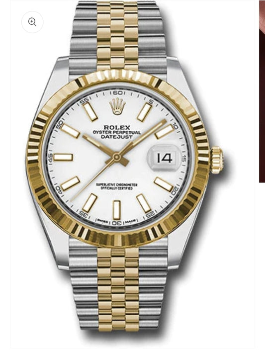 Date just 2 tone white dial 41 new