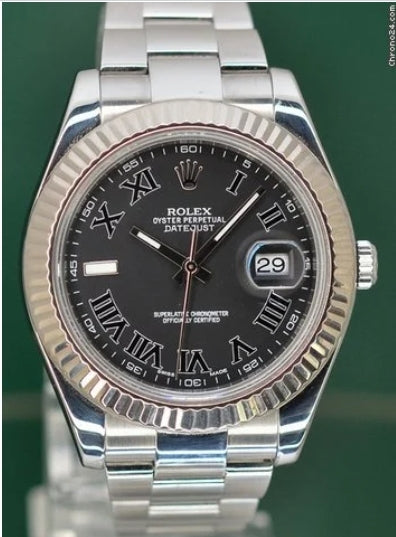 Rolex Datejust II 116334 Dark Grey Roman 41mm 18k White Gold Bezel 2014 Box&Papers