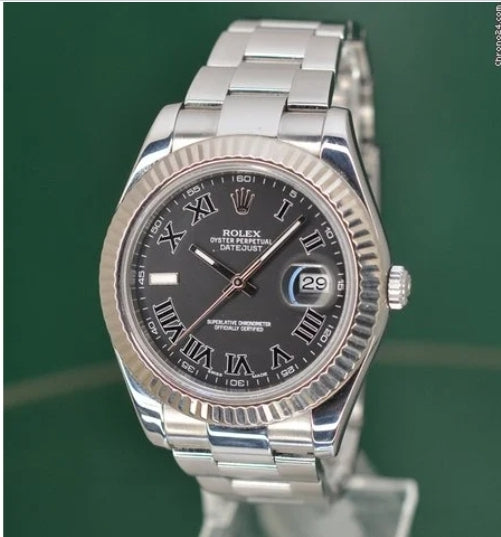 Rolex Datejust II 116334 Dark Grey Roman 41mm 18k White Gold Bezel 2014 Box&Papers
