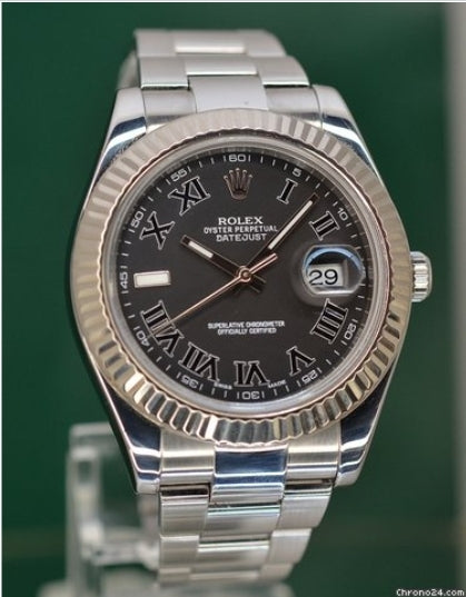 Rolex Datejust II 116334 Dark Grey Roman 41mm 18k White Gold Bezel 2014 Box&Papers