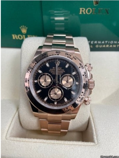 Rolex Daytona 40mm  Rose Gold Black Index Cosmograph Dial Rose Sub-dials 116505