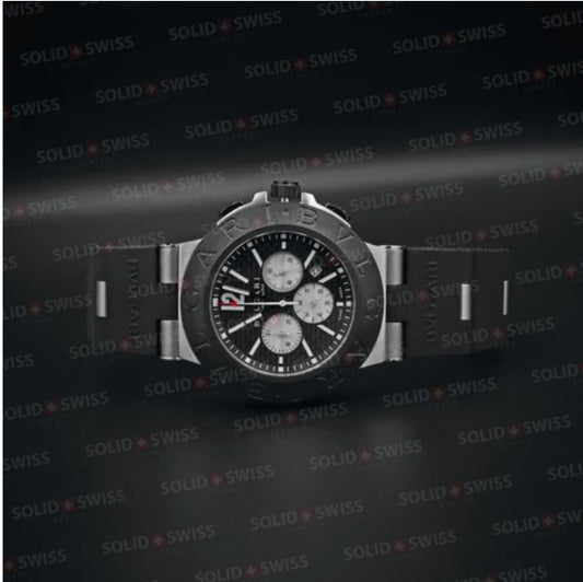 REPLICA BVLGARI ALUMINIUM 40MM GREYBLACK DIAL RUBBER BEZEL CHRONOGRAPH WATCH