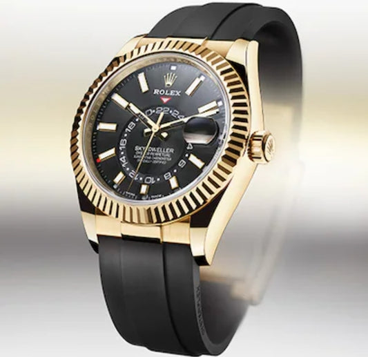 SKY-DWELLER BLACK DIAL AUTOMATIC MEN'S RUBBER WATCH LOW QUALLITY